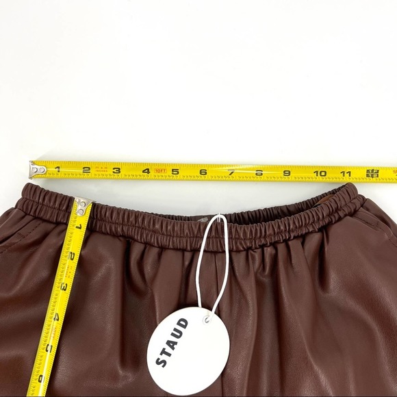 STAUD Clark Faux Vegan Leather Shorts SZ XS Bark Brown - Picture 8 of 13